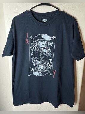 Disney Jack Sparrow Pirates of the Caribbean Graphic Tee Black T Shirt L